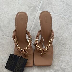 Forever 21 Tan and Gold Braided Heels